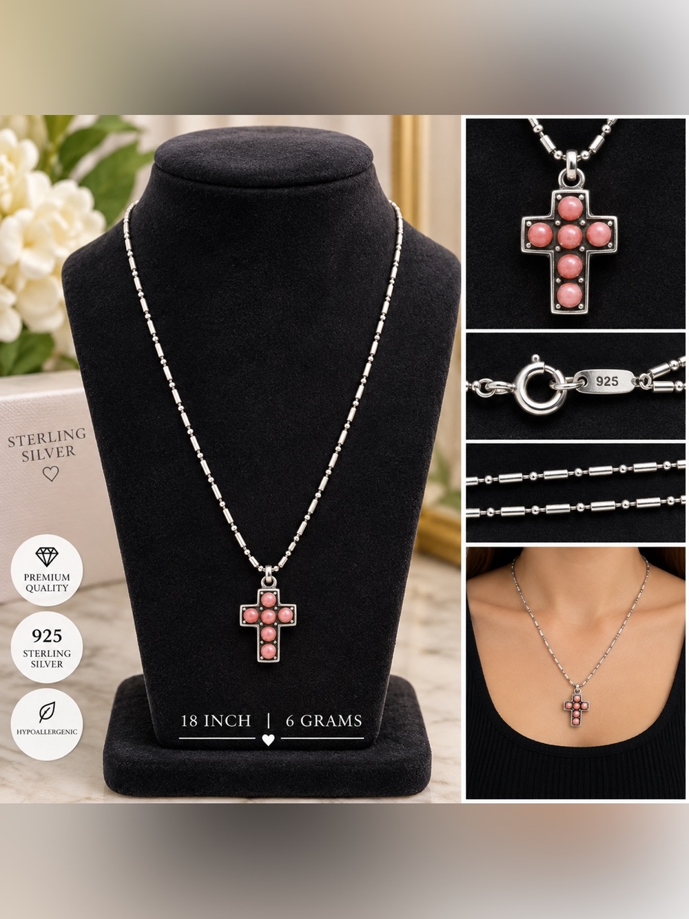 925 sterling silver necklace with cross pendant